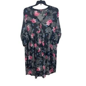 Torrid Black Pink Floral Sheer Button Up Baby Doll High Low Tunic Top 2x